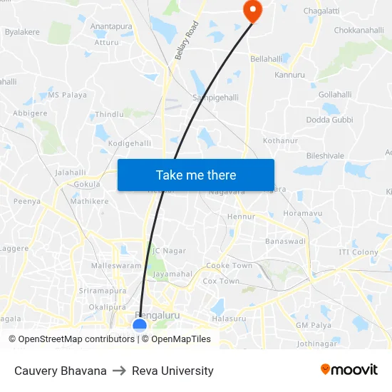 Cauvery Bhavana to Reva University map