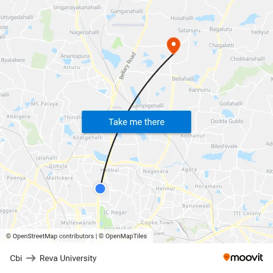 Cbi to Reva University map