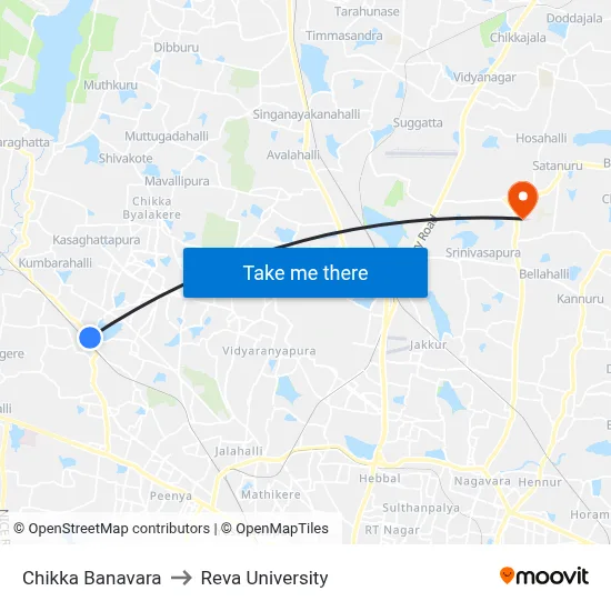 Chikka Banavara to Reva University map