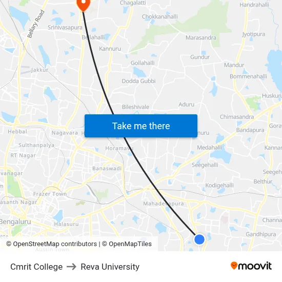 Cmrit College to Reva University map