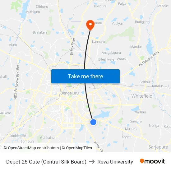 Depot-25 Gate (Central Silk Board) to Reva University map
