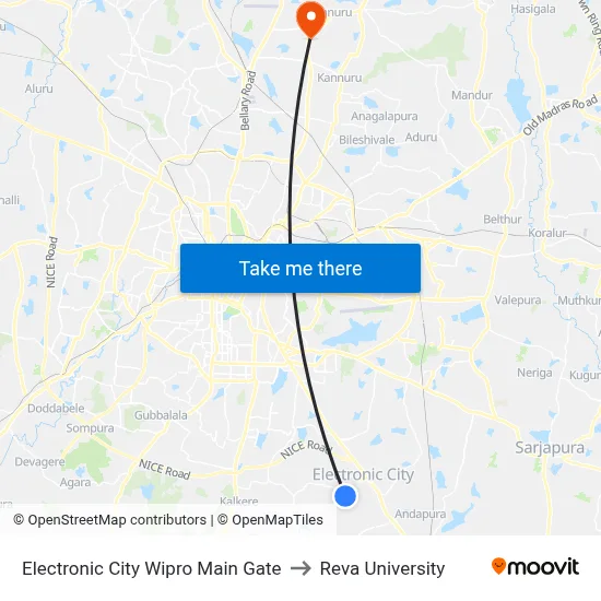 Electronic City Wipro Main Gate to Reva University map