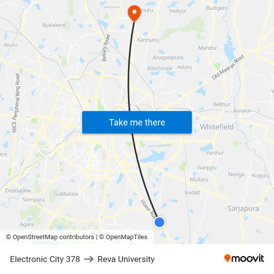 Electronic City 378 to Reva University map