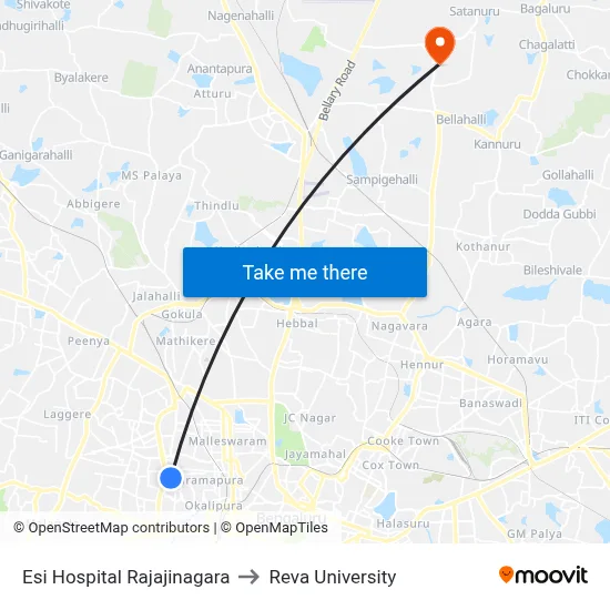 Esi Hospital Rajajinagara to Reva University map