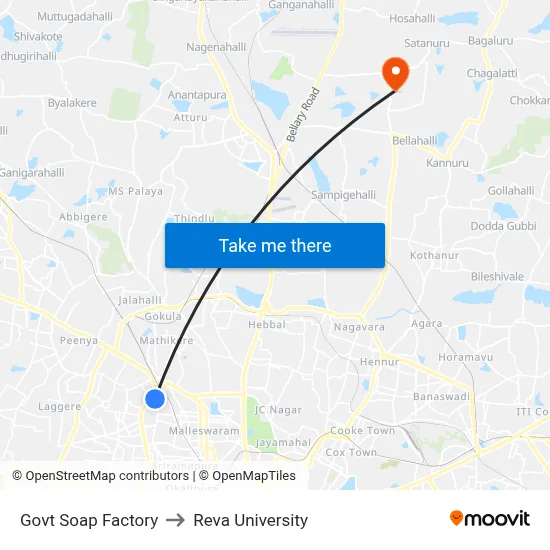 Govt Soap Factory to Reva University map