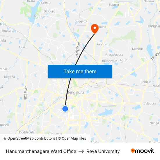 Hanumanthanagara Ward Office to Reva University map
