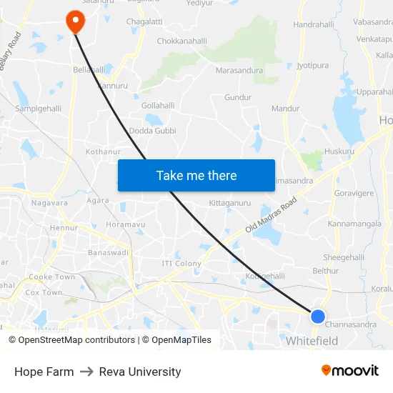 Hope Farm to Reva University map