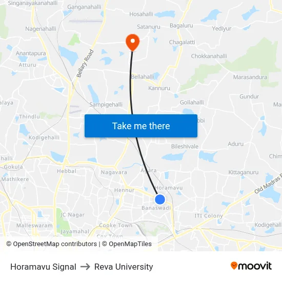 Horamavu Signal to Reva University map