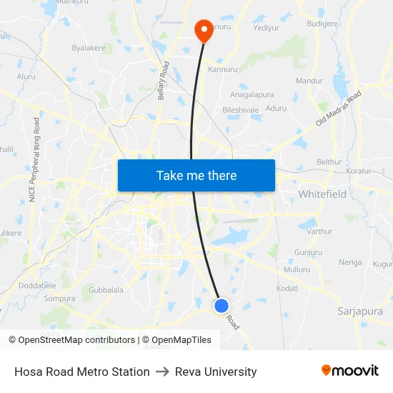 Hosa Road Metro Station to Reva University map
