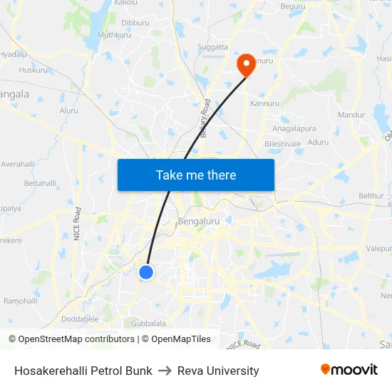 Hosakerehalli Petrol Bunk to Reva University map