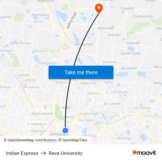 Indian Express to Reva University map