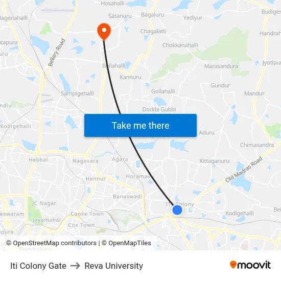 Iti Colony Gate to Reva University map