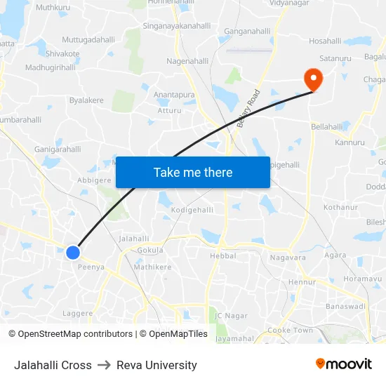 Jalahalli Cross to Reva University map
