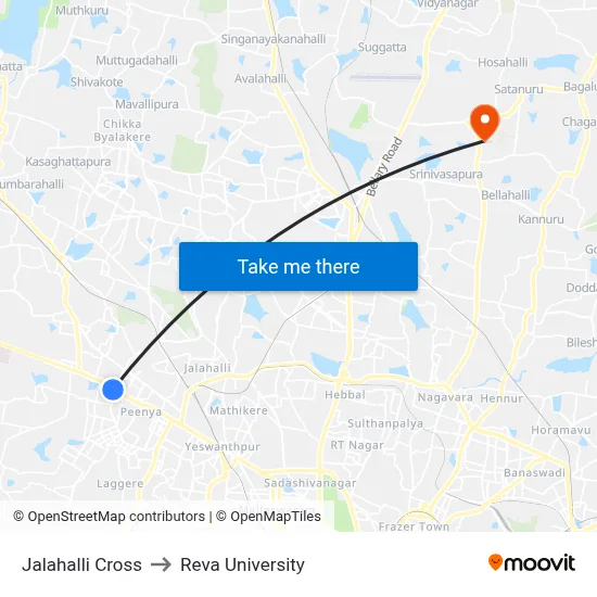 Jalahalli Cross to Reva University map