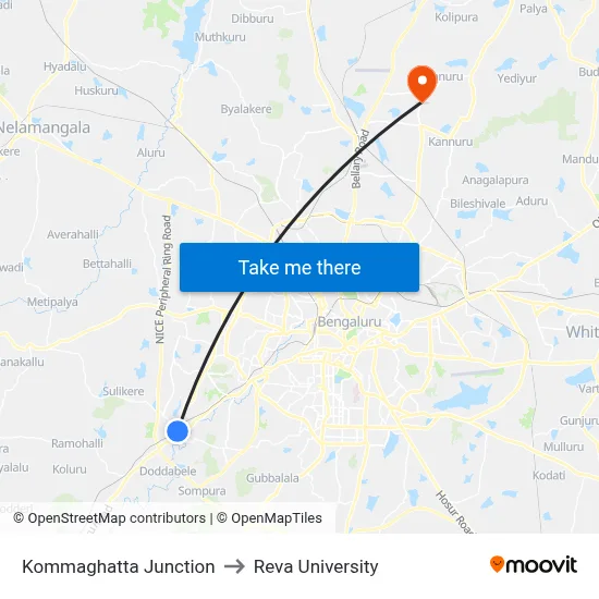 Kommaghatta Junction to Reva University map