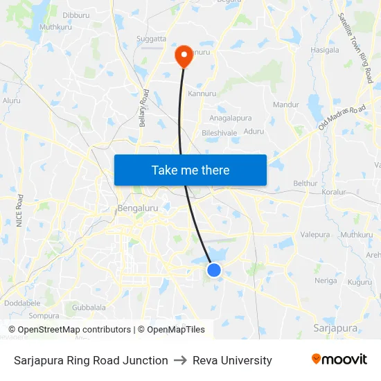 Sarjapura Ring Road Junction to Reva University map