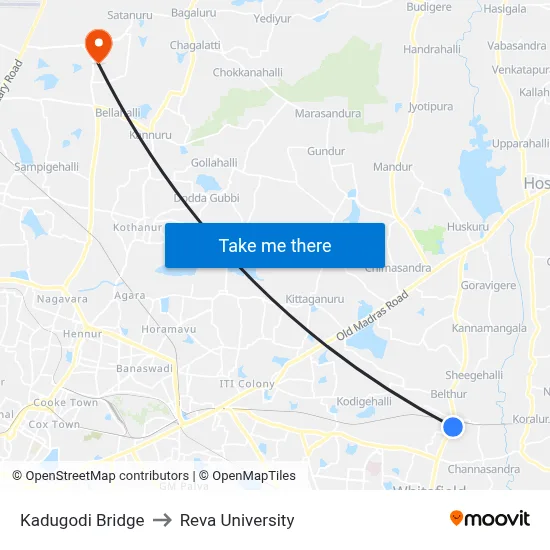 Kadugodi Bridge to Reva University map