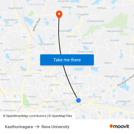 Kasthurinagara to Reva University map