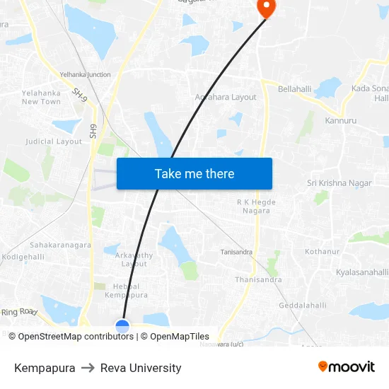 Kempapura to Reva University map