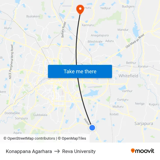 Konappana Agarhara to Reva University map