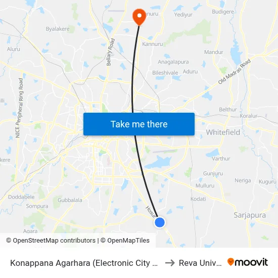 Konappana Agarhara (Electronic City Metro Station) to Reva University map