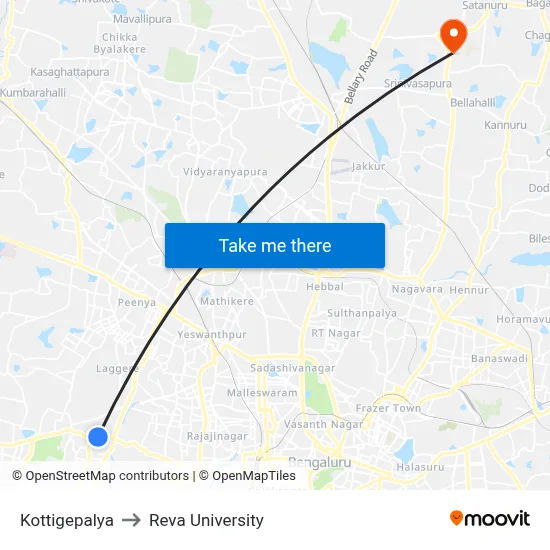 Kottigepalya to Reva University map