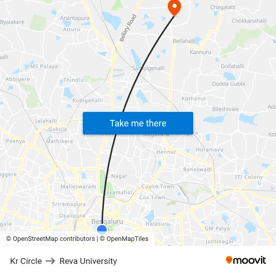 Kr Circle to Reva University map