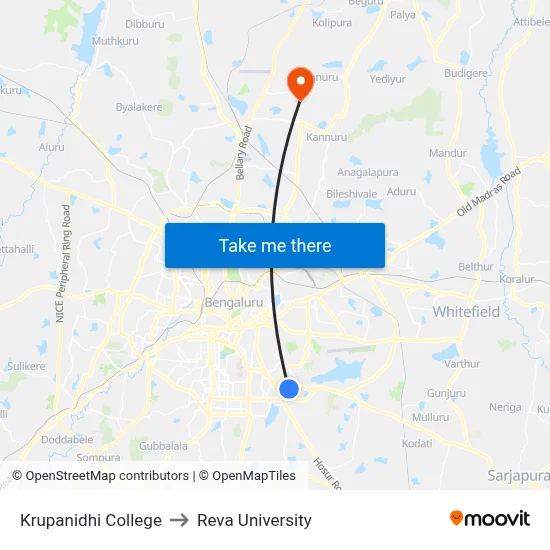 Krupanidhi College to Reva University map