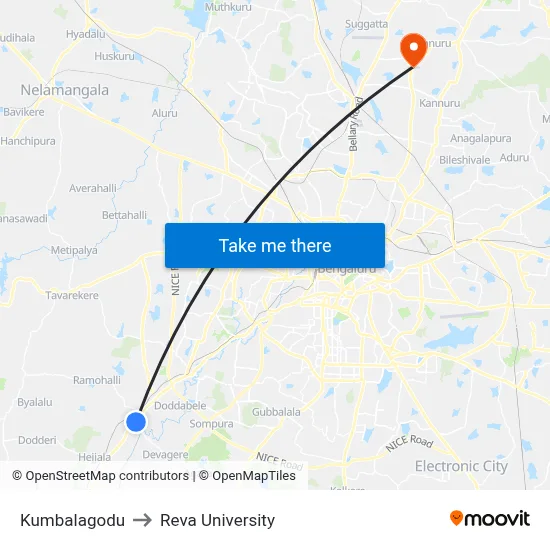 Kumbalagodu to Reva University map