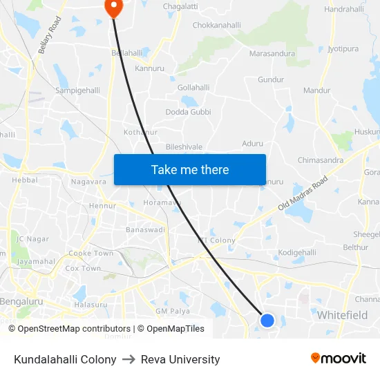Kundalahalli Colony to Reva University map