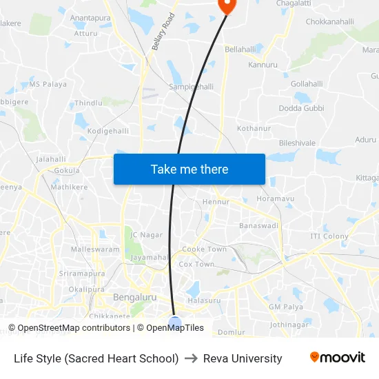Life Style (Sacred Heart School) to Reva University map
