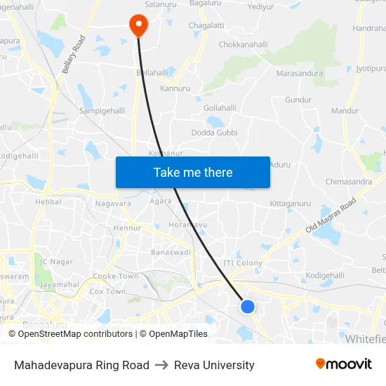 Mahadevapura Ring Road to Reva University map