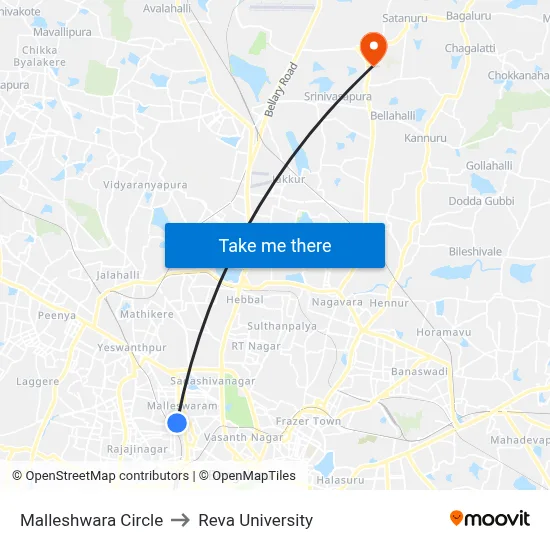 Malleshwara Circle to Reva University map