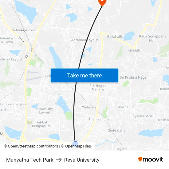 Manyatha Tech Park to Reva University map