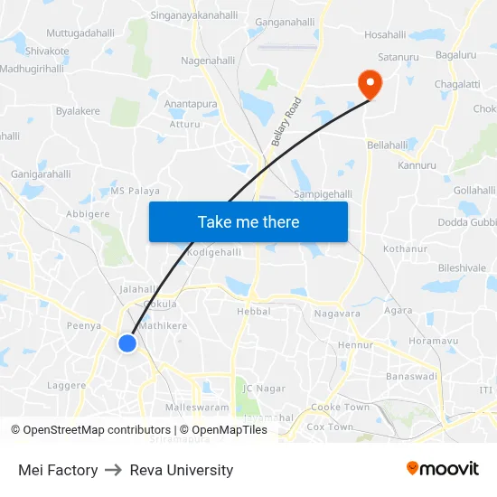 Mei Factory to Reva University map