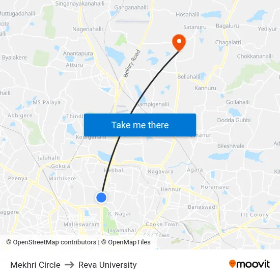 Mekhri Circle to Reva University map