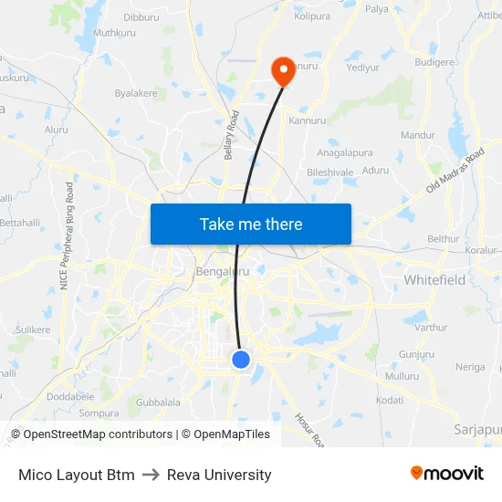 Mico Layout Btm to Reva University map