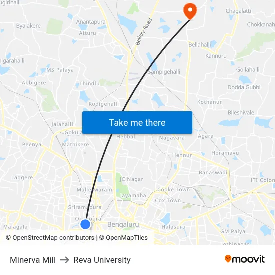 Minerva Mill to Reva University map