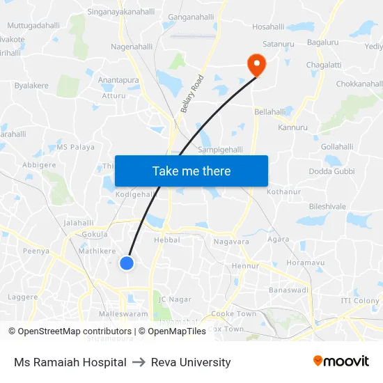 Ms Ramaiah Hospital to Reva University map