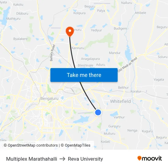 Multiplex Marathahalli to Reva University map