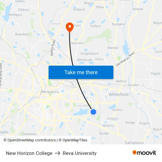 New Horizon College to Reva University map