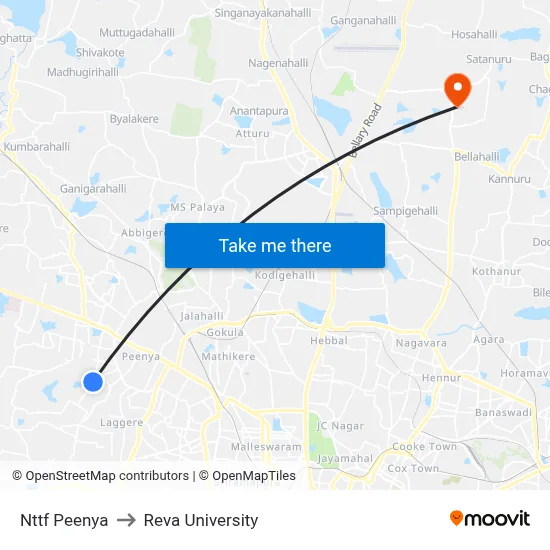 Nttf Peenya to Reva University map