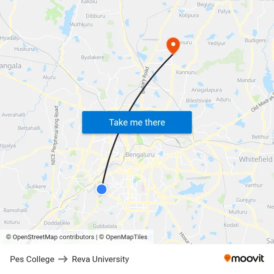 Pes College to Reva University map