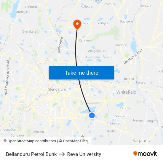Bellanduru Petrol Bunk to Reva University map