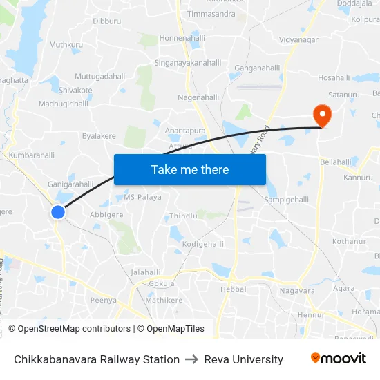 Chikkabanavara Railway Station to Reva University map