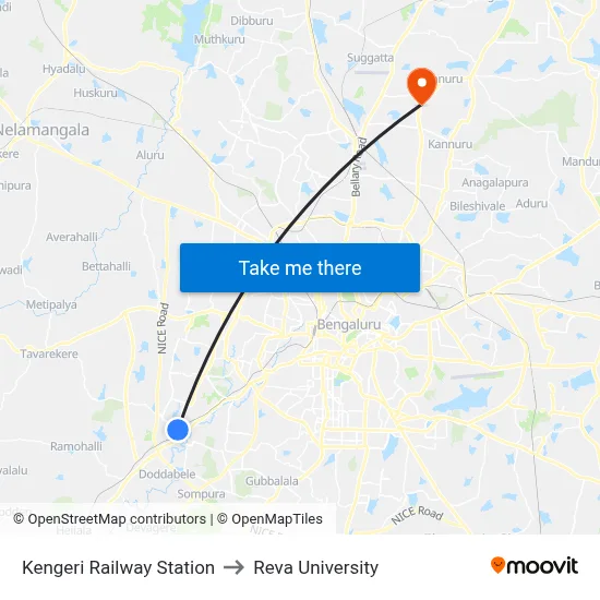 Kengeri Railway Station to Reva University map
