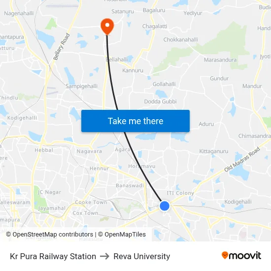 Kr Pura Railway Station to Reva University map
