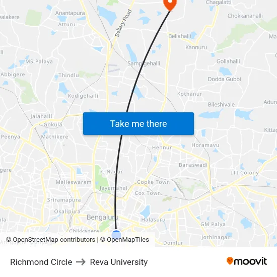 Richmond Circle to Reva University map