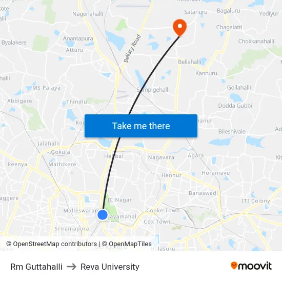 Rm Guttahalli to Reva University map