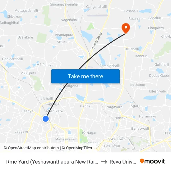 Rmc Yard (Yeshawanthapura New Railway Station) to Reva University map